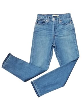 Levi's Wedgie Straight Ankle Blue Jeans Medium Wash Raw Hem Women's 26x28 Size 2